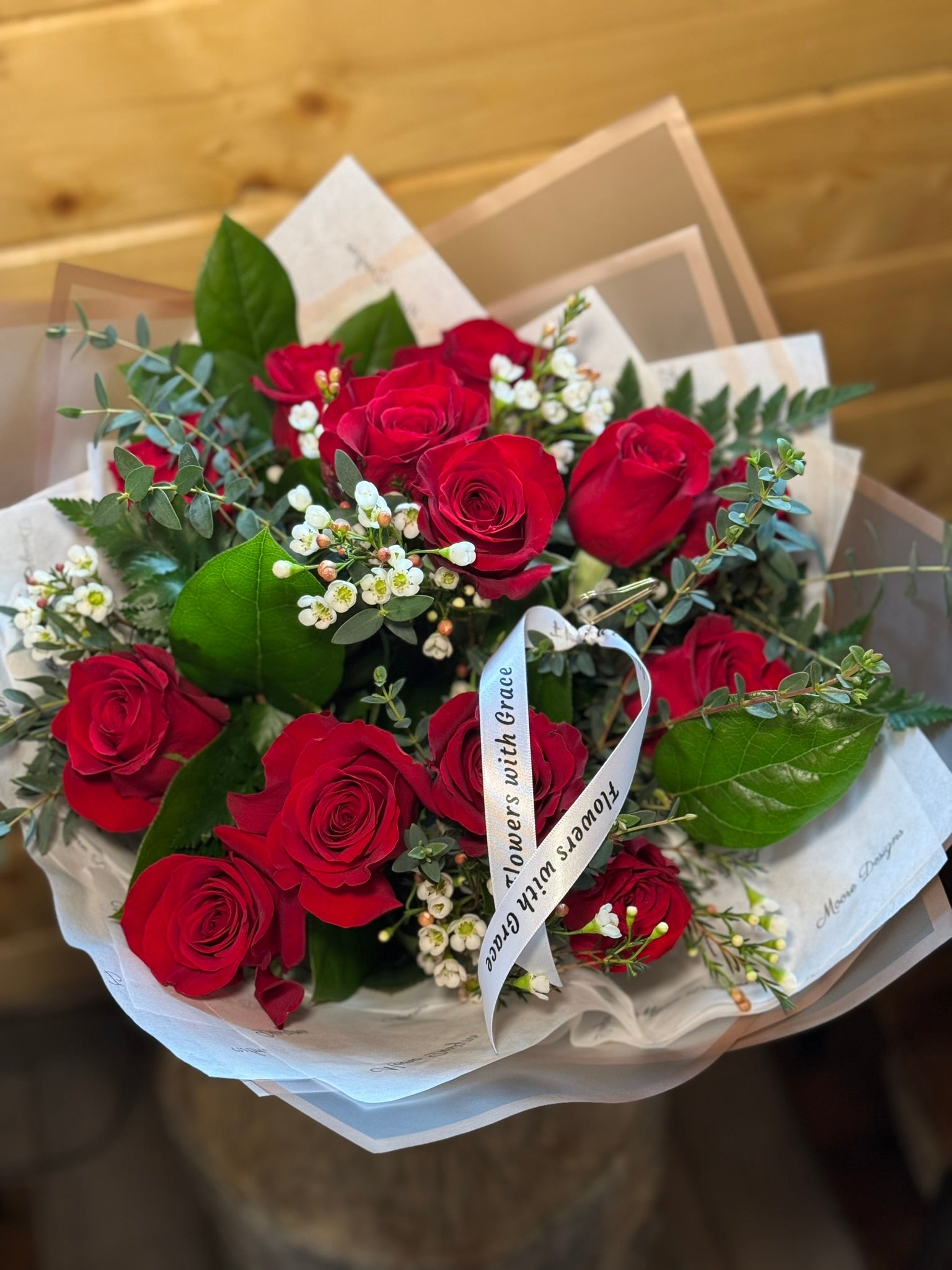 Dozen (12 Stem) Red Rose with Filler (Wrapped) | Fresh Flowers ...